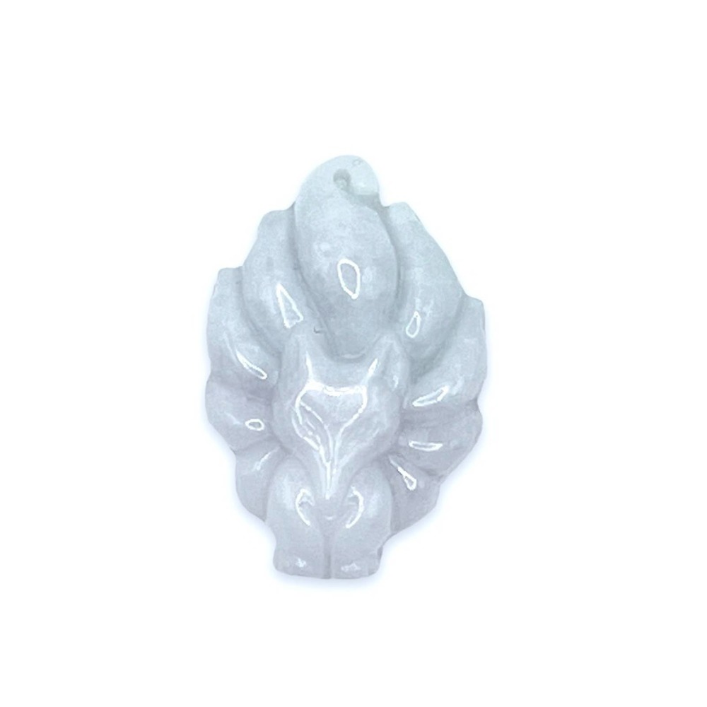 Icy White Jadeite Jade, Ninetails , nine tails, Fox pendant necklace. Certified